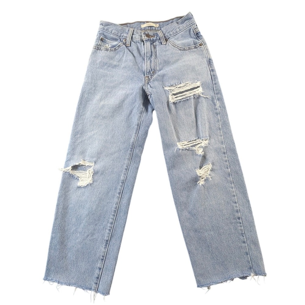 Levis 94 Baggy Distressed Light Wash Jeans Womens 24‎ Blue Ripped Wide Leg Denim